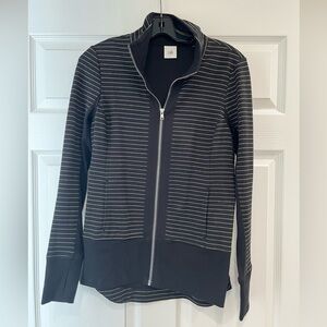 CAbi Black & White Stripe Sprint Track Jacket Full Zip Women's Small #3378